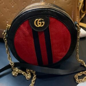 Gucci Red and Black Crossbody Bag with Gold Chain